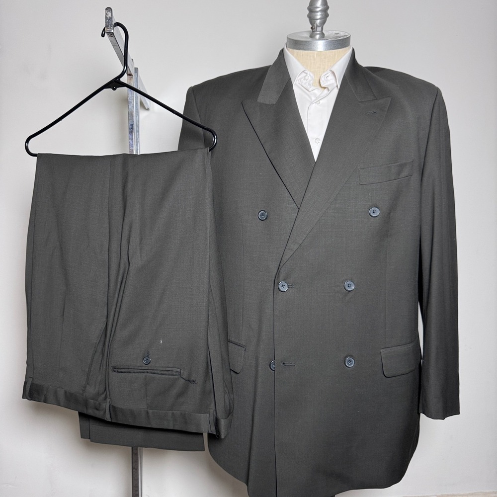 Giorgio Cosani Suit Mens 52L 46x31 Gray Solid Double Breasted Super 100s Wool